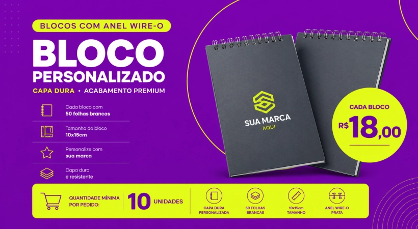 Blocos de anotações com capa personalizada