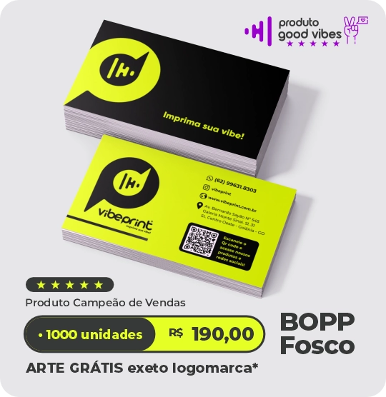 Cartão de visita BOPP fosco com verniz localizado da vibeprint grafica online em Goiânia