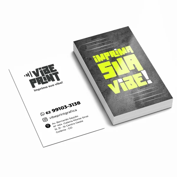 Cartão de visita VibePrint papel couche 300gr pronto para entrega via Uber em Goiânia ou envio no Brasil.