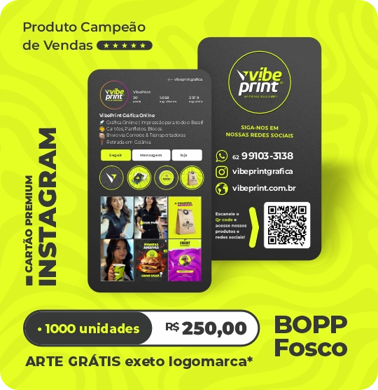 Cartão de visita instagram BOPP fosco com verniz localizado da vibeprint grafica online em Goiânia