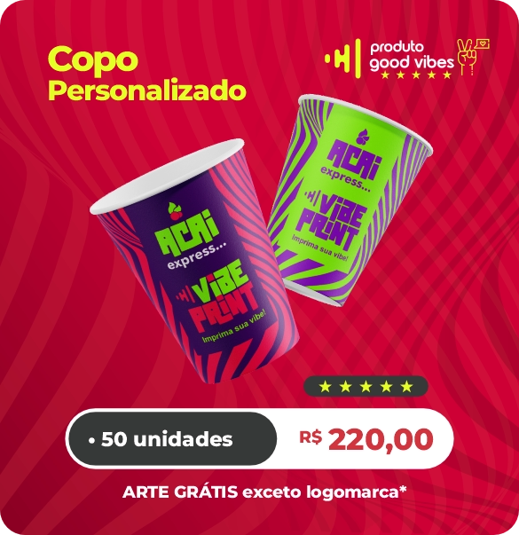 Copos personalizados de papel ecológico da gráfica online Vibeprint em Goiânia