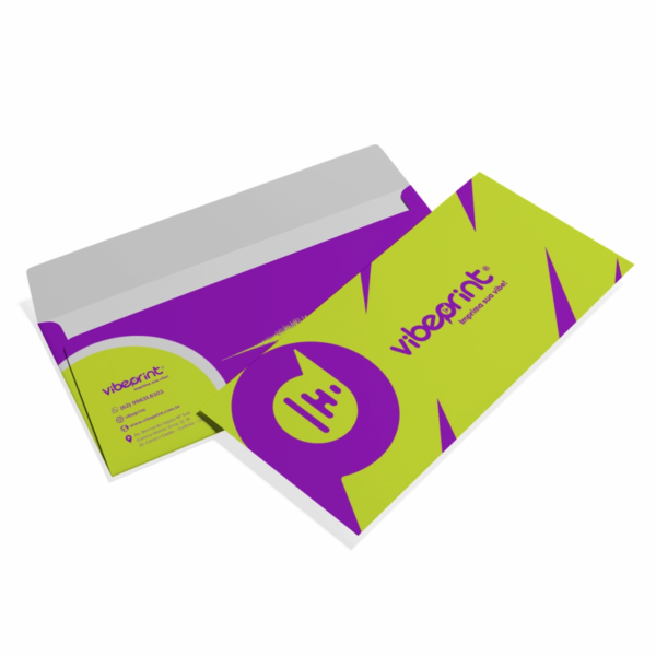 Envelope de carta personalizado no tamanho 11,3x23cm, com corte, vinco e cola, disponível para todo o Brasil.
