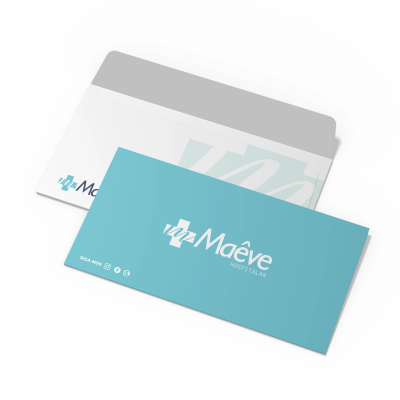 Envelope de carta personalizado impresso em papel sulfite 90g, produzido pela Vibeprint, gráfica em Goiânia.