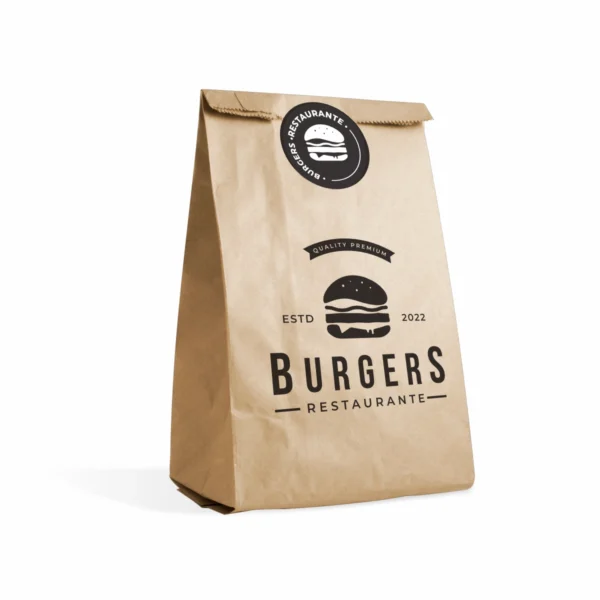 Saco kraft para entrega delivery com logo impresso preto VibePrint